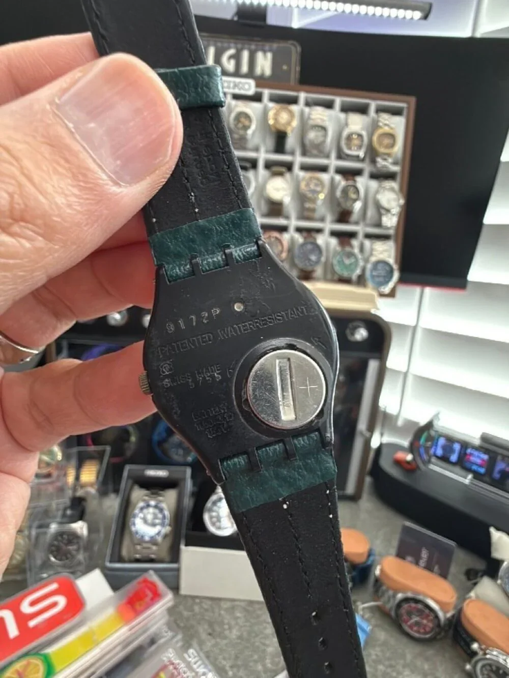 Swatch Gent Boca Verde GX402 NOS 1989 Green Leather Strap Vintage 34mm